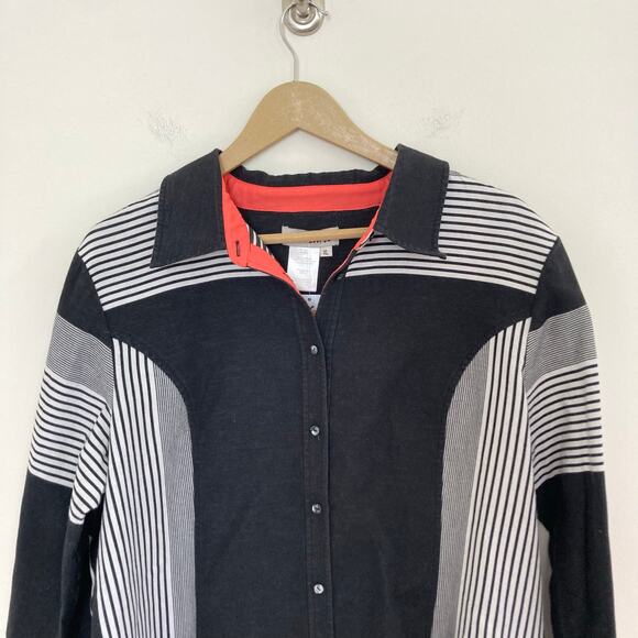 Vintage 90s A La Carte Funky Black and White Striped Button Up Shirt - Picture 2 of 6